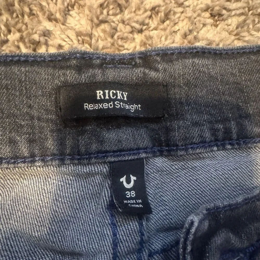 True Religion Men's Ricky Jeans Grey/Navy Size 38 (Fit Like 36x31) Straight Leg